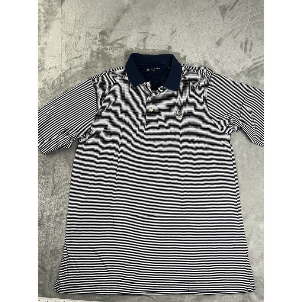 Oxford Golf Polo Shirt Men Large Blue White Striped Short Sleeve Preppy Golf